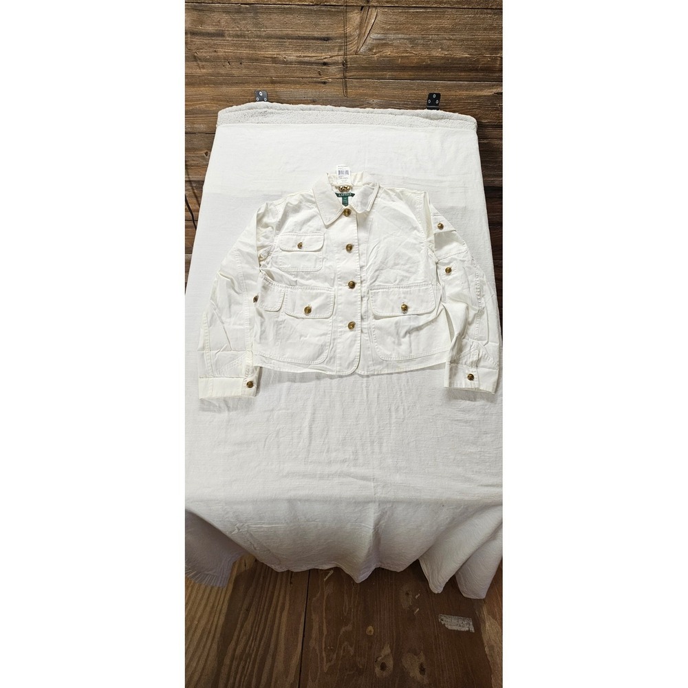 Lauren Ralph Lauren Nautique White Cotton Utility Jacket Anchor Patch XS NWT